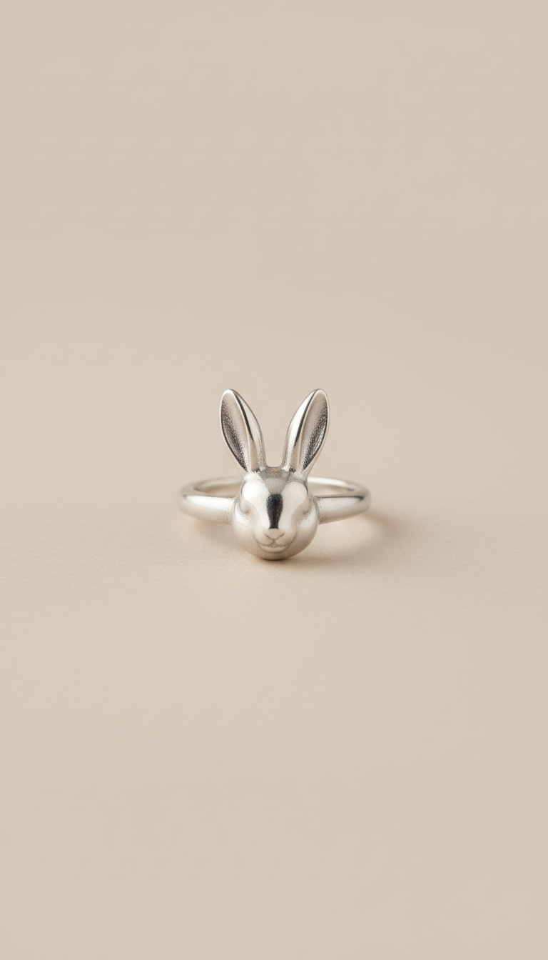 Silver Rabbit Ring With Sculpted Ears